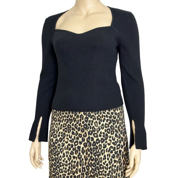 REFORMATION Glenna Ribbed Cashmere Sweater, Black, 2X - Picture 3 of 9